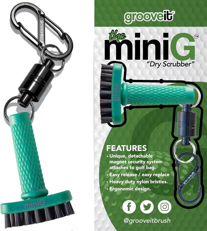 Grooveit Green Mini Golf Brush The MiniG 'Dry Scrubber' Features A Detachable Magnet, Heavy-Duty Nylon Bristles, and 3-Yr Warranty - Used On All Professional Golf Tours - Golf Accessory of 2023 - Image 2